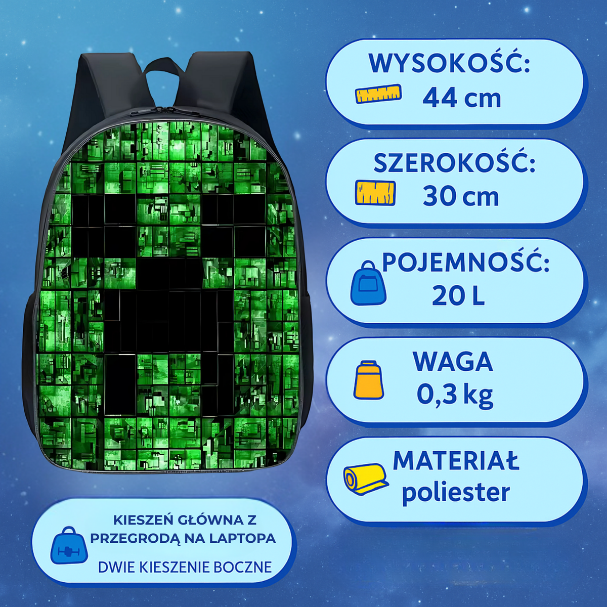 Plecak szkolny 3w1 z Piórnikiem i Saszetką, motyw Pixel Game