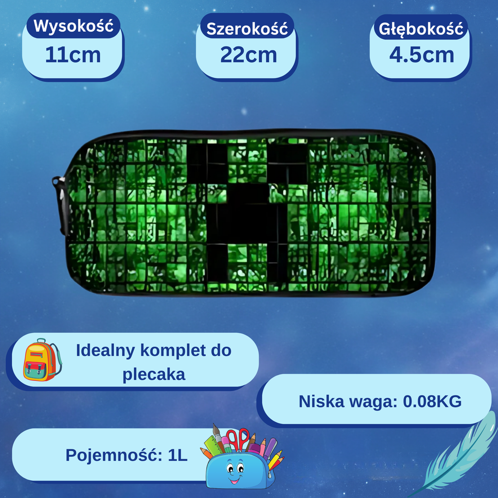 Plecak szkolny 3w1 z Piórnikiem i Saszetką, motyw Pixel Game