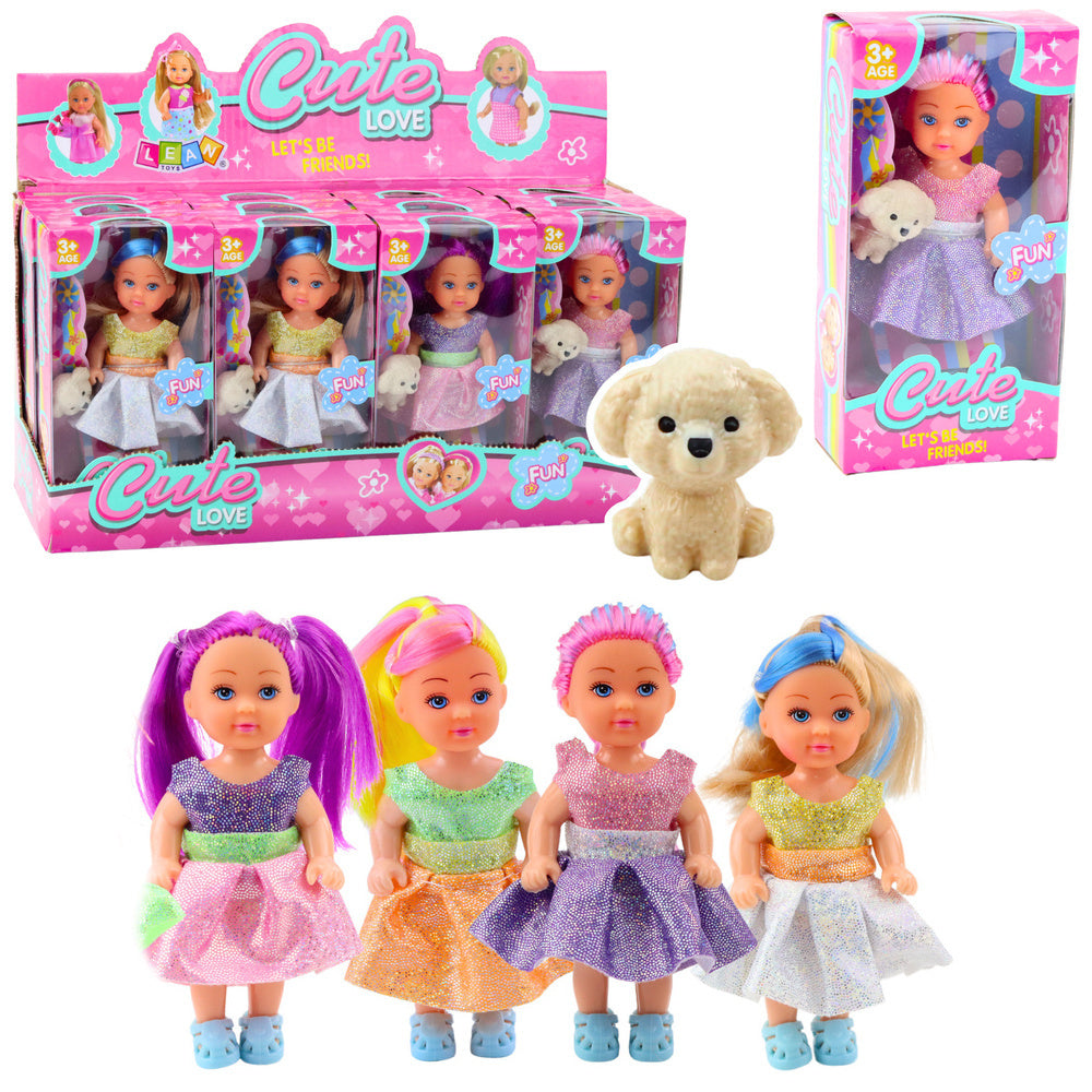 Zestaw Mini Laleczka W Sukience Piesek Lalka Pupil Mix 12cm
