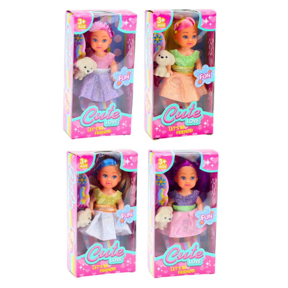 Zestaw Mini Laleczka W Sukience Piesek Lalka Pupil Mix 12cm
