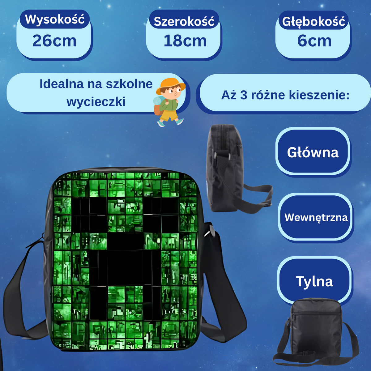 Plecak szkolny 3w1 z Piórnikiem i Saszetką, motyw Pixel Game