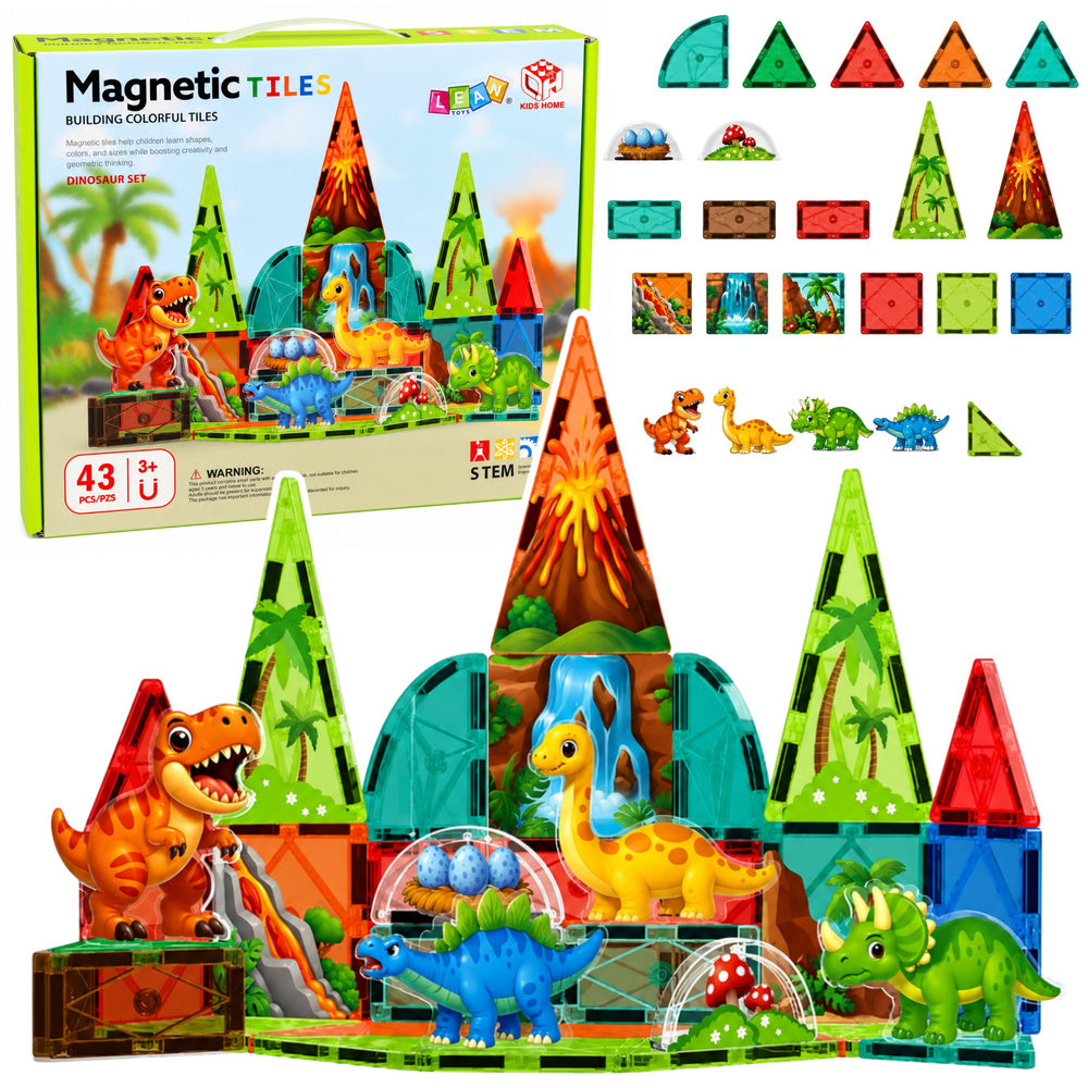 Klocki Magnetyczne Konstrukcyjne Dinozaury Wulkan Kolorowe 43 el.