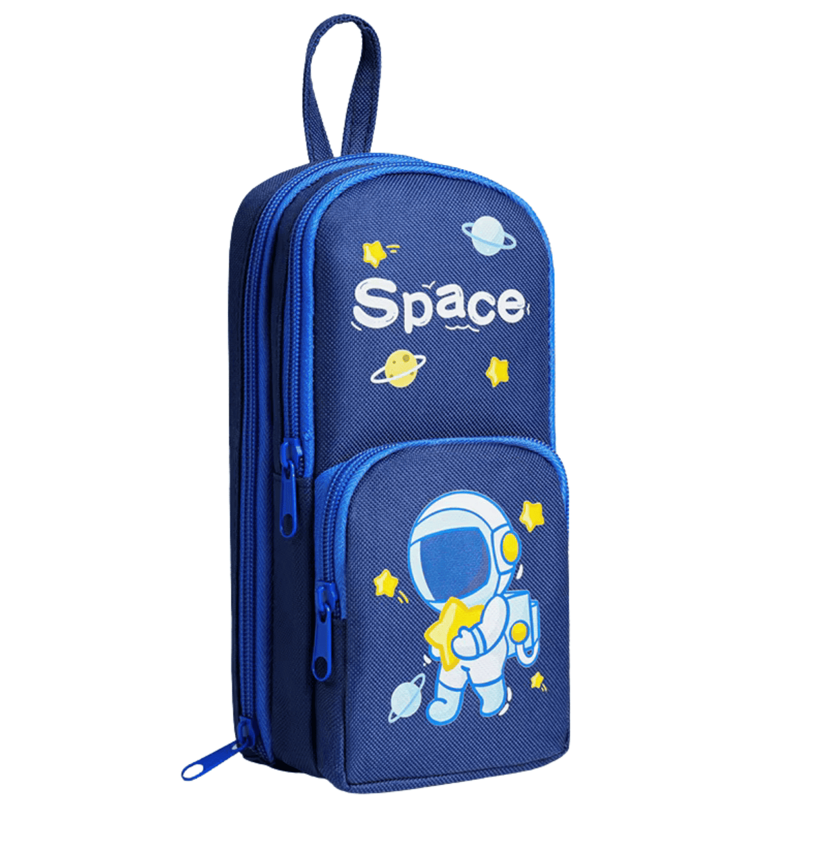 Piórnik szkolny tekstylny Astronauta, granatowy, pionowy, 3-komorowy