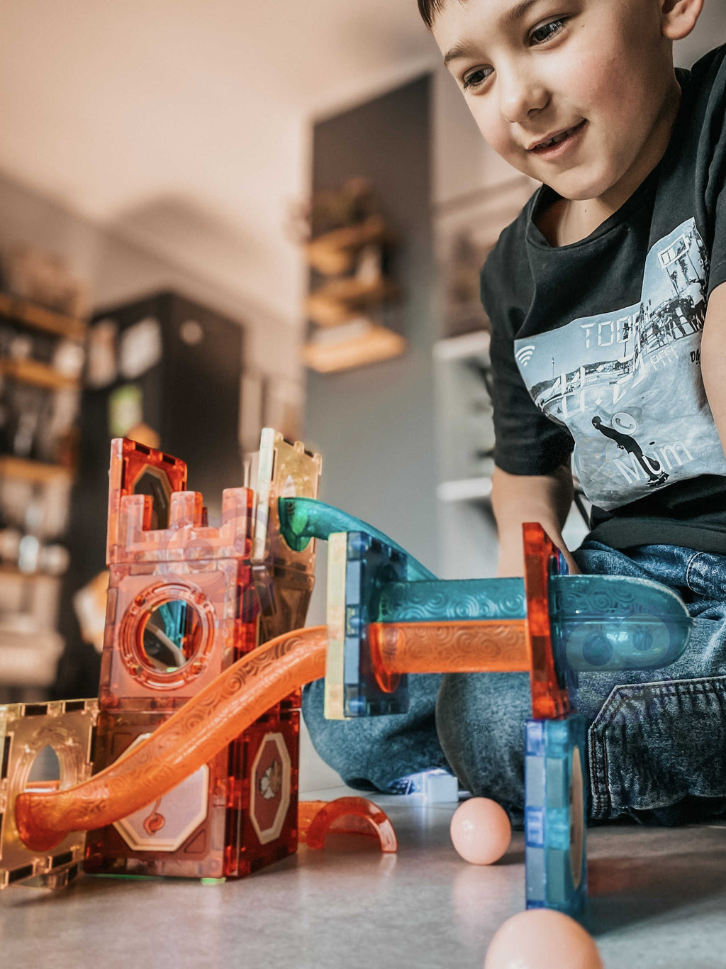Klocki Magnetyczne Świecący Tor Kulkowy - 75 elementów