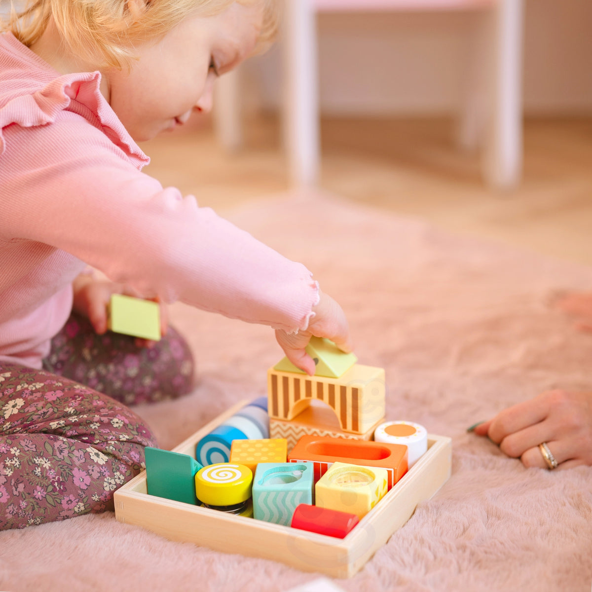 Drewniane Klocki Sensoryczne 7 Funkcji Układanka Multifunkcyjna Kształty Dźwięk MONTESSORI 14 el. – zdjęcie 3