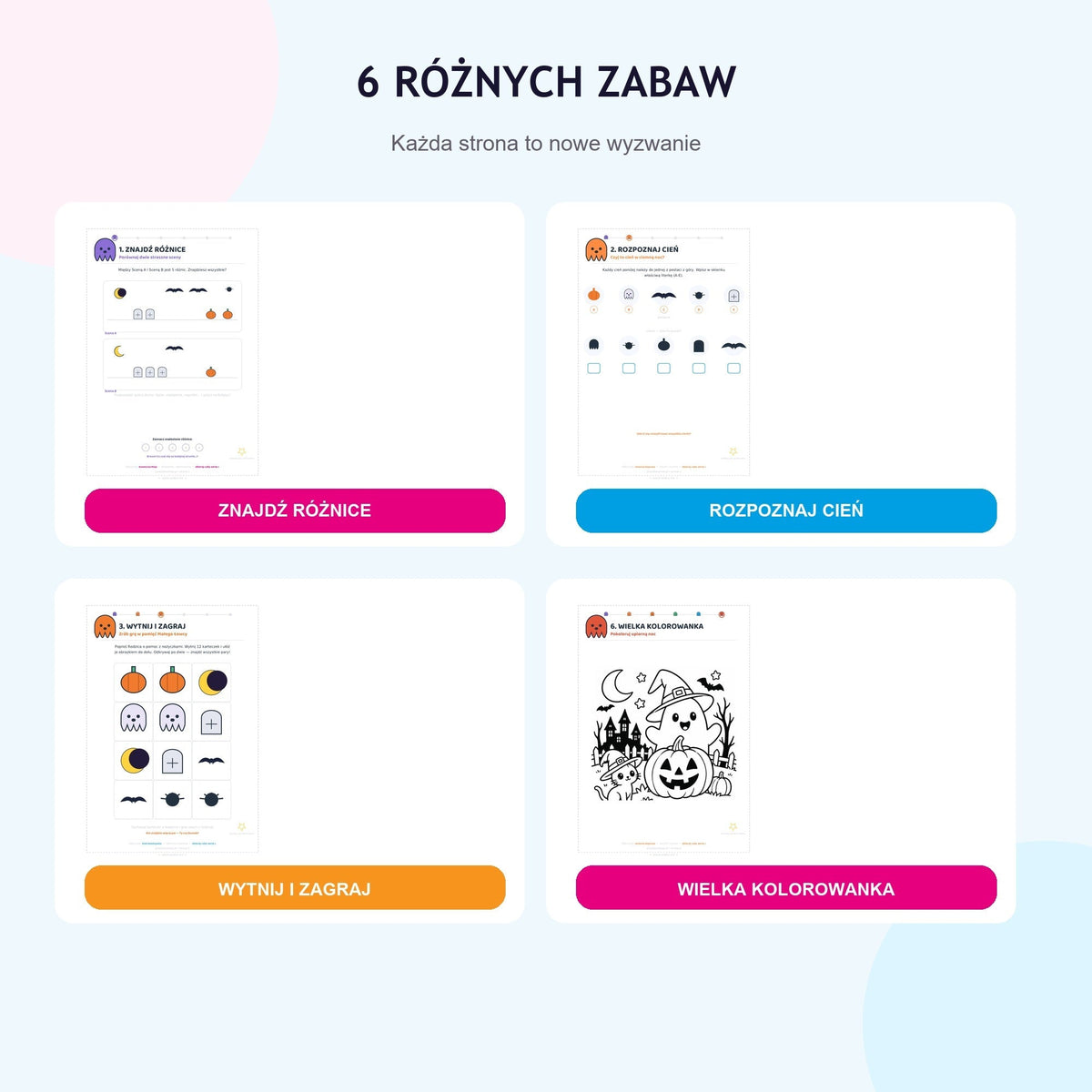 Przykładowe zadania: różnice, cienie, gra memory i kolorowanka